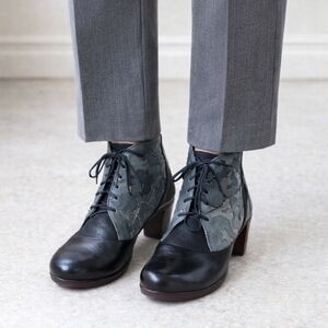 Naot Baccio Black Gray Leather Cutout Ankle Boots